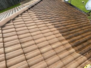 Roof tile cleaning transformation by Pristine Washing