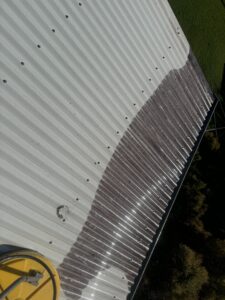Before and after of cleaning a roof in Glenella