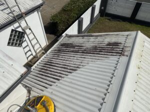 Dirty patio roof with black mould staining in Mackay Queensland