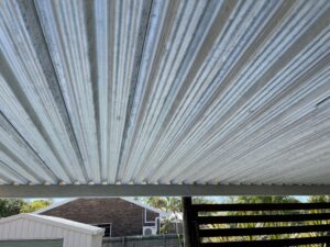 Patio ceiling covered in mould before patio cleaning in Slade Point Mackay