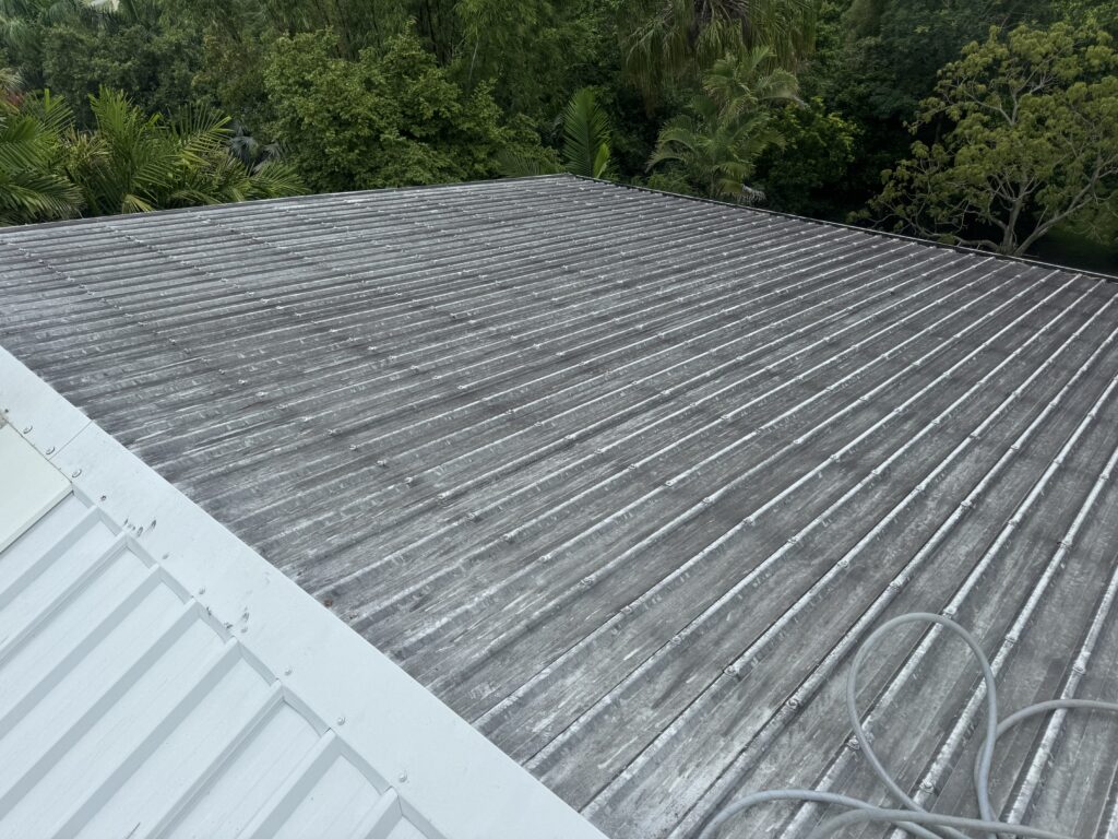Black mould and algae build-up on Colorbond why roofs go black in Mackay before roof cleaning