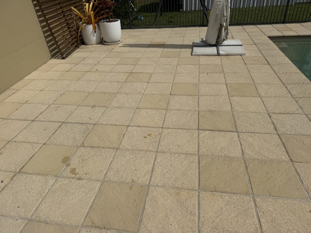 Glenella pool paver cleaning results featured in our guide on how to clean concrete pavers