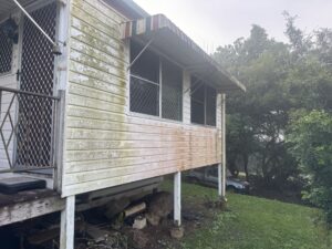 House washing Erakala before cleaning showing heavy algae and mould on weatherboard cladding