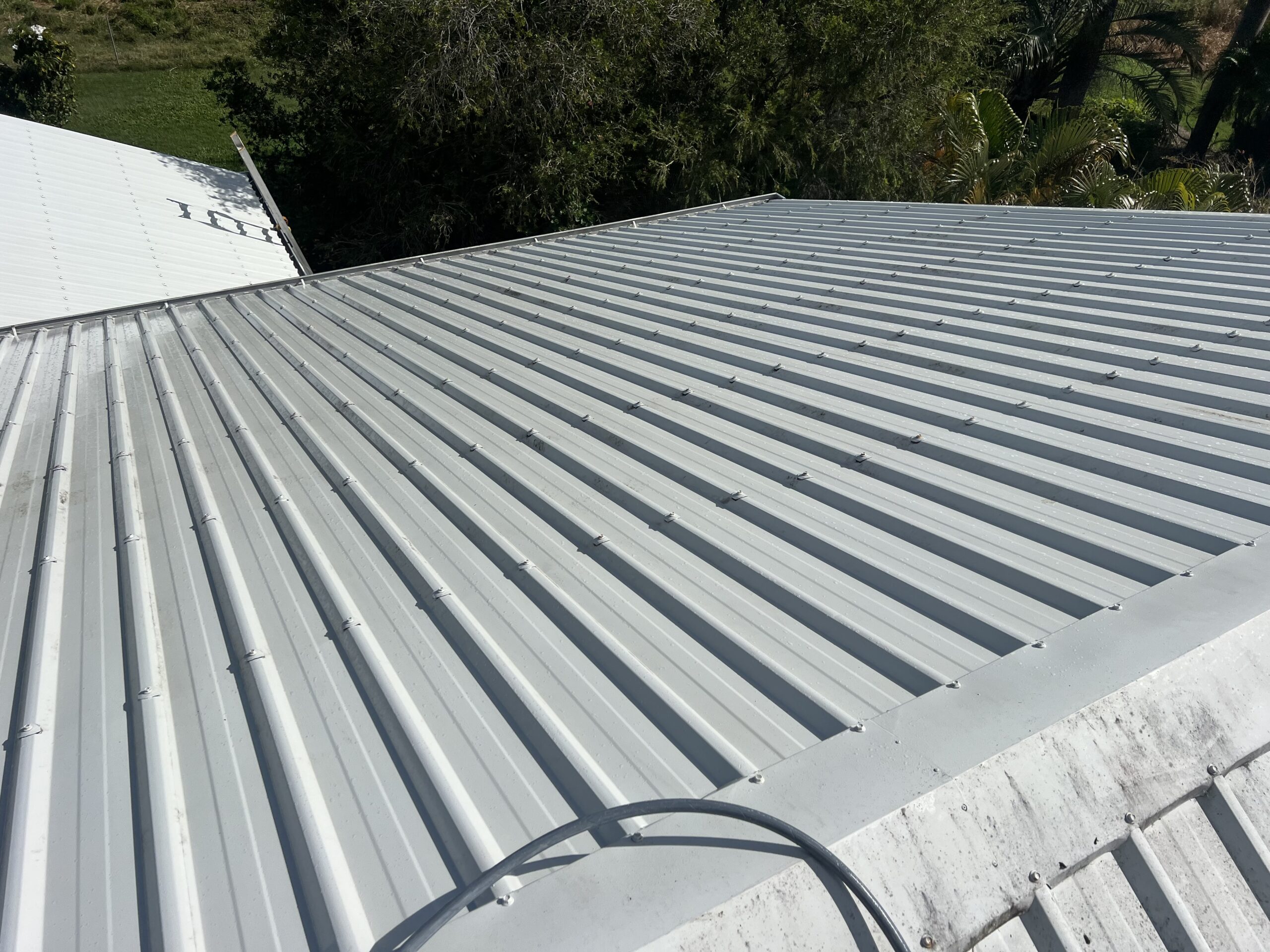Freshly cleaned Colorbond roof after roof cleaning service in Glenella