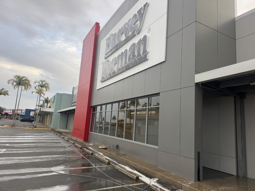 Commercial concrete cleaning at Harvey Norman Mount Pleasant Mackay