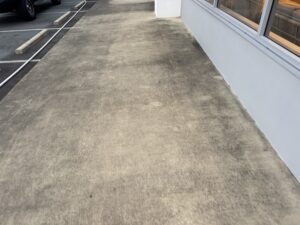 Dirty concrete walkway before cleaning